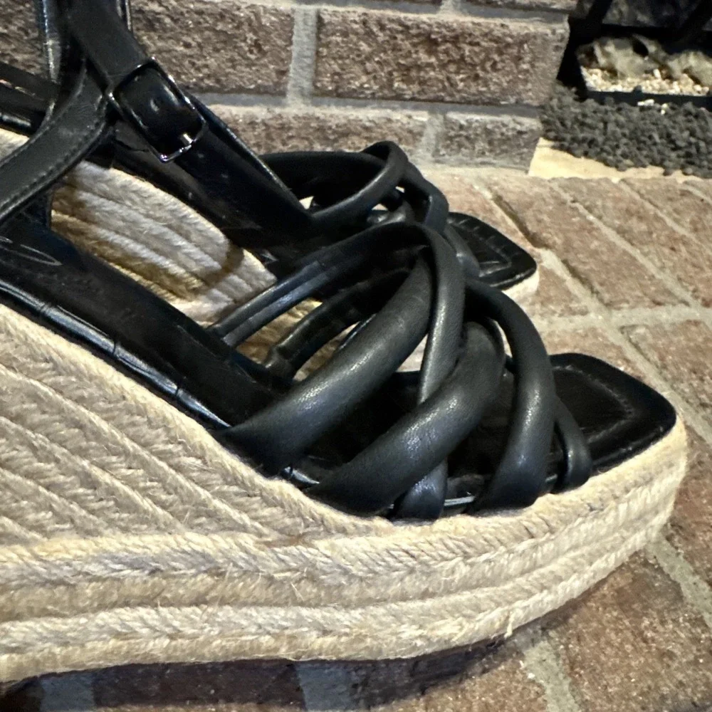 Womens Circus NY Sam Edelman Irene Black Faux Leather‎ Espadrille Sz 9.5 #114